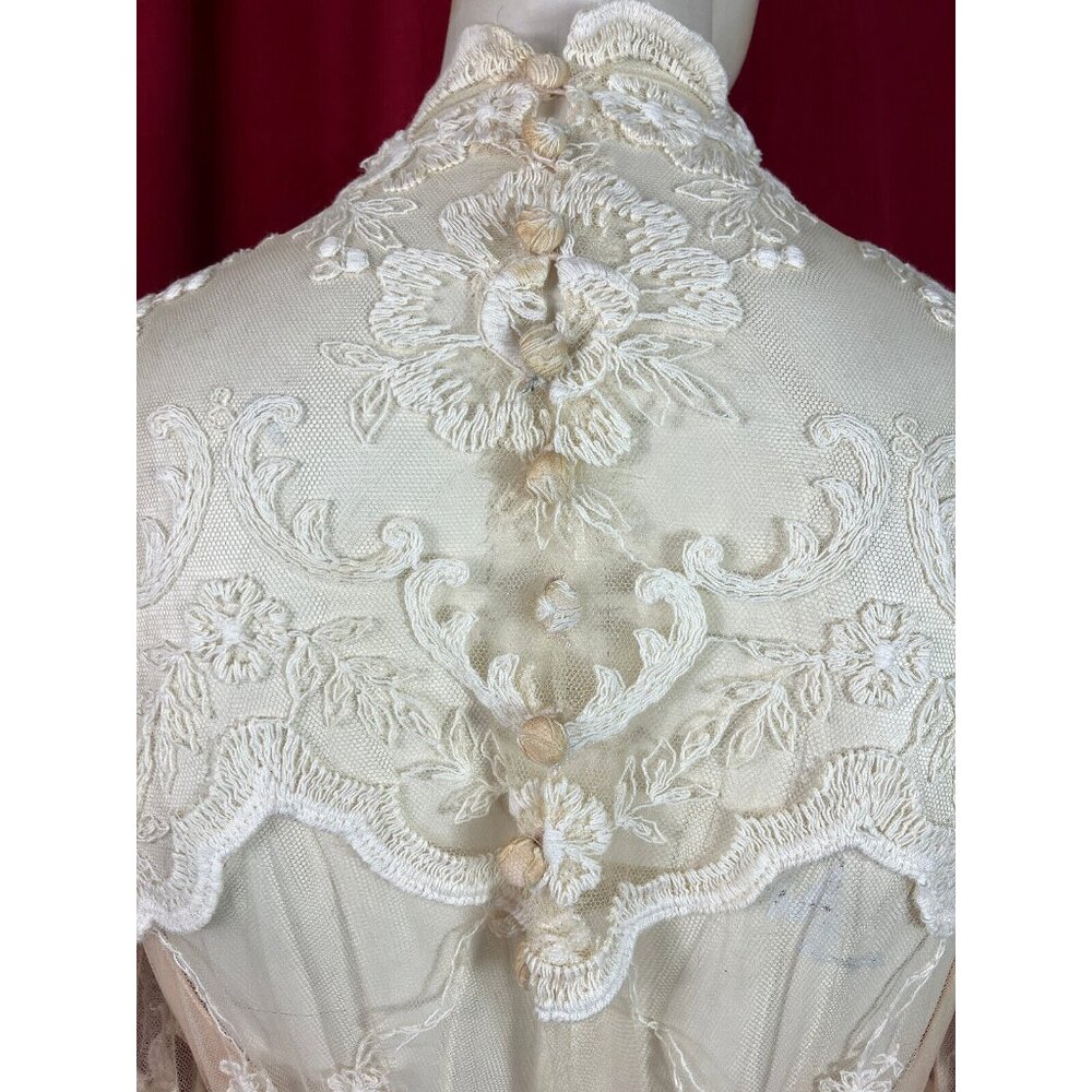 LOVELY 1970s Tambour Lace Wedding Tea Dress Tiered Skirt Edwardian Style 70s - Picture 11 of 12